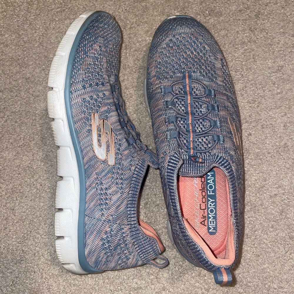 Sketchers Air Cooled Memory Foam Elastic Laces Pink Gray Sneakers Blue Size 8
